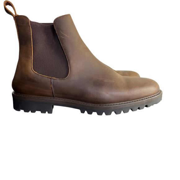 Patina Chelsea Boots Mens 10.5 Brown Leather Handcrafted Suede Slip On Lug Sole - Picture 7 of 10